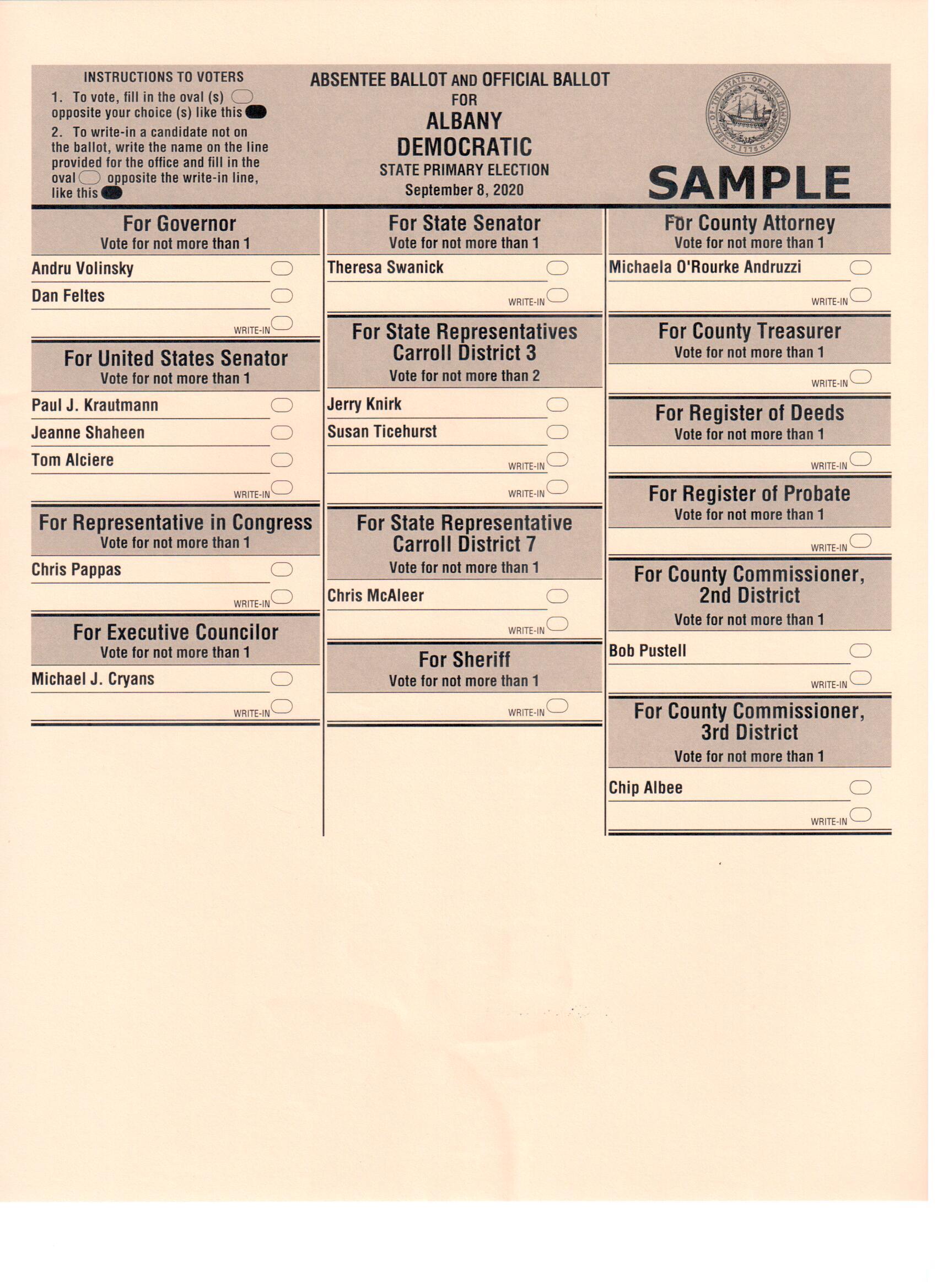 Election Information Town of Albany New Hampshire